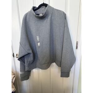 CALIA Funnel Neck Pullover XXL Heather Gray Cropped Sweatshirt NWT Athleisure